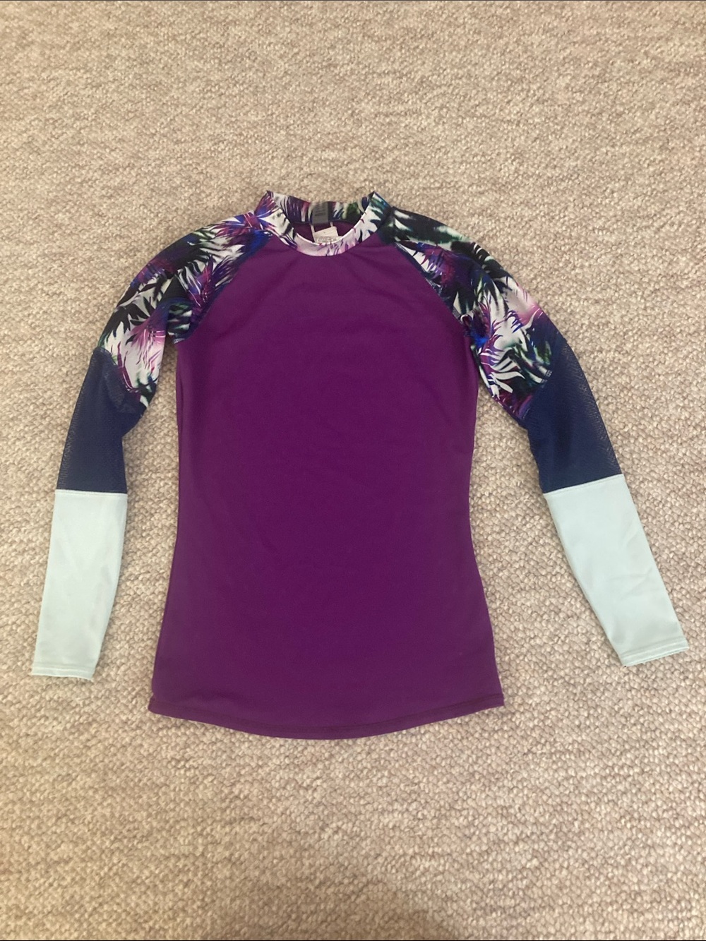 Roxy Purple Rash Guard with Floral Sleeve Accents size  small